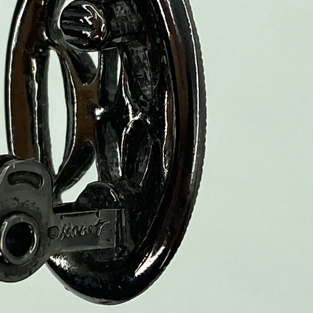 Vintage Monet Oval‎ Clip On Earrings Black Rhinestone Art Deco Style